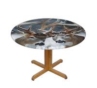 JKSEEPYN Nappe ronde imprimée cerf dans une belle neige, tissu résistant à l'eau, nappe lavable pour table à manger, S