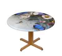 JKSEEPYN Nappe ronde imprimée de fleurs et de papillons, nappe en tissu résistant à l'eau, nappe lavable pour table de salle à manger, S
