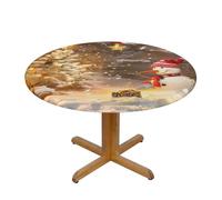 JKSEEPYN Nappe ronde imprimée de Noël et de bonhomme de neige, tissu résistant à l'eau, nappe lavable pour table de salle à manger, S