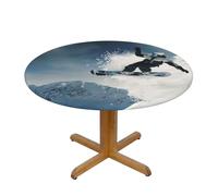 JKSEEPYN Nappe ronde imprimée de planche à neige en tissu résistant à l'eau lavable pour table de salle à manger, M