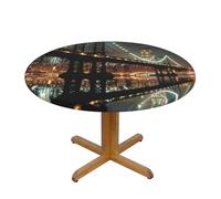 JKSEEPYN Nappe ronde imprimée New York Manhattan Bridge Night en tissu résistant à l'eau lavable pour table de salle à manger, taille M