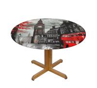 JKSEEPYN Nappe ronde imprimée rouge London Street en tissu résistant à l'eau lavable pour table de salle à manger, M