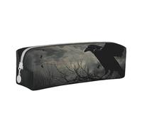 JKSEEPYN Night Crow Trousse à crayons en cuir avec imprimé corbeau pour étudiants, filles, garçons, trousse de maquillage simple pour l'école, le bureau, les voyages, blanc, Taille unique, Cartable