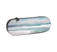 JKSEEPYN Ocean Beach Trousse à crayons et trousse de maquillage en cuir avec coque rigide imprimée pour l'école, le bureau et les voyages, Noir , Taille unique, Cartable