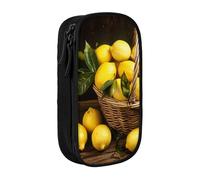 JKSEEPYN One Basket Lemons Trousse à crayons double couche noire de grande capacité pour l'école, le bureau, les voyages ou le maquillage, Noir , Taille unique, Cartable