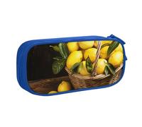 JKSEEPYN One Basket Lemons Trousse à crayons noire avec double couche zippée et poches pour le bureau, les voyages ou l'école, bleu, Taille unique, Cartable