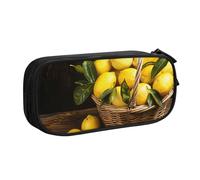 JKSEEPYN One Basket Lemons Trousse à crayons noire avec double couche zippée et poches pour le bureau, les voyages ou l'école, Noir , Taille unique, Cartable