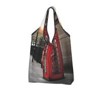 JKSEEPYN Phone Booth in London Streets Lot de 3 sacs à provisions imprimés pliables, réutilisables et lavables