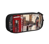 JKSEEPYN Red Phone Booth London Street Trousse à crayons avec double couche zippée et poches pour le bureau, les voyages ou l'école Noir, Noir , Taille unique, Cartable