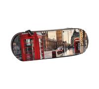 JKSEEPYN Red Phone Booth London Street Trousse à crayons rigide en cuir avec sac de maquillage et organiseur élégant pour l'école, le bureau et les voyages, Noir , Taille unique, Cartable