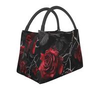 JKSEEPYN Sac à déjeuner isotherme réutilisable avec imprimé roses noires gothiques pour adultes