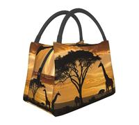 JKSEEPYN Sac à déjeuner isotherme réutilisable avec motif girafe et arbres au crépuscule en Afrique pour homme et femme