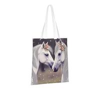 JKSEEPYN Sac fourre-tout en toile réutilisable imprimé pour lustre de salle de bal, sacs à provisions lavables à l'épaule sacs fourre-tout pour courses quotidiennes, Adorables chevaux, Taille unique