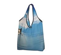 JKSEEPYN Sacs à provisions imprimés avec microphones - Pliables, réutilisables et lavables - Sac fourre-tout pour épicerie quotidienne, Lac Léman, Taille unique