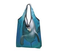 JKSEEPYN Sacs à provisions imprimés graffiti, hip-hop, pliables, réutilisables, lavables à l'épaule, sacs fourre-tout, sac utilitaire quotidien, Dauphin qui vous regarde, Taille unique