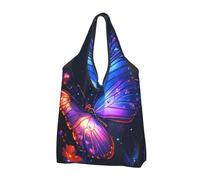 JKSEEPYN Sacs à provisions imprimés orchidée cloche, pliable, réutilisable, lavable, sac fourre-tout à bandoulière, sac utilitaire quotidien, Beau papillon lumineux., Taille unique