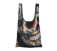 JKSEEPYN Sacs à provisions pliables avec imprimé palmiers et mer claire, réutilisables, résistants à l'eau, sac fourre-tout pour courses, sac utilitaire quotidien 1 pièce, Crâne mexicain., Taille