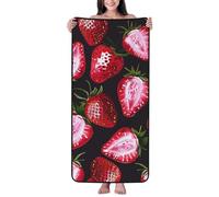 JKSEEPYN Serviette de bain imprimée motif fraise 68 x 140 cm, velours corail, drap de bain absorbant pour salle de bain, plage, voyage, spa, yoga