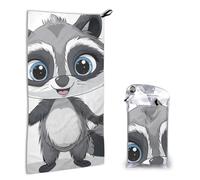 JKSEEPYN Serviette en microfibre imprimée motif raton laveur - 40 x 80 cm - Absorbante et à séchage rapide - Serviette de sport douce avec sacs en PVC pour douche, natation, piscine, yoga, gym