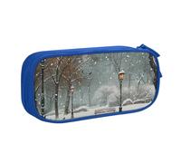 JKSEEPYN Snow Falling in The Park Trousse à crayons imprimée noire pour maquillage, double couche avec emplacements pour stylos et poches pour le bureau, les voyages ou l'école, bleu, Taille unique,