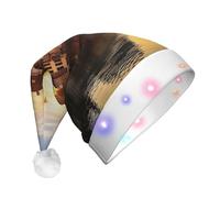 JKSEEPYN Strasbourg Sundown Chapeau de Noël en peluche pour adulte avec éclairage LED pour Noël, Nouvel An