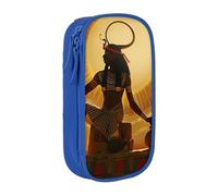 JKSEEPYN Sun Old Trousse à crayons double couche imprimée avec inscription « Egyptian Grace » - Grande capacité - Pour l'école, le bureau, les voyages ou le maquillage - Noir, bleu, Taille unique,