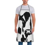 JKSEEPYN Tablier de cuisine imperméable avec imprimé bouquet de jonquilles pour homme et femme, tablier de cuisine, pâtisserie, jardinage, restaurant, barbecue, café, Motif vache noir et blanc, taille