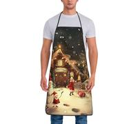 JKSEEPYN Tablier de cuisine imperméable pour homme et femme avec imprimé rose vif pour cuisine, pâtisserie, jardinage, restaurant, barbecue, café, Joyeux Noël 1, taille unique