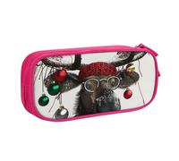 JKSEEPYN Trousse à crayons amusante avec imprimé élan de Noël - Organiseur de maquillage noir - Double couche zippée avec emplacements pour stylos et poches pour le bureau, les voyages ou l'école,