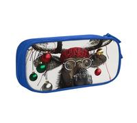 JKSEEPYN Trousse à crayons amusante avec imprimé élan de Noël - Organiseur de maquillage noir - Double couche zippée avec emplacements pour stylos et poches pour le bureau, les voyages ou l'école,