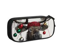 JKSEEPYN Trousse à crayons amusante avec imprimé élan de Noël - Organiseur de maquillage noir - Double couche zippée avec emplacements pour stylos et poches pour le bureau, les voyages ou l'école,
