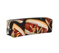 JKSEEPYN Trousse à crayons amusante en cuir imprimé Hot Dogs pour étudiants, filles, garçons, trousse de maquillage simple pour l'école, le bureau, les voyages, blanc, Taille unique, Cartable