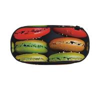 JKSEEPYN Trousse à crayons aromatisée macaron biscuit avec imprimé pâtisseries et trousse de maquillage de voyage - Trousse à crayons amusante pour l'école et le bureau, Noir , Taille unique, Cartable