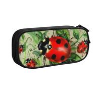 JKSEEPYN Trousse à crayons avec imprimé coccinelle rouge, organiseur de maquillage noir, pochette zippée double couche avec emplacements pour stylos et poches pour le bureau, les voyages ou l'école,