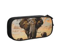 JKSEEPYN Trousse à crayons avec imprimé éléphant africain - Organiseur de maquillage noir - Double couche zippée avec emplacements pour stylos et poches pour le bureau, les voyages ou l'école, Noir ,