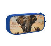 JKSEEPYN Trousse à crayons avec imprimé éléphant africain - Organiseur de maquillage noir - Double couche zippée avec emplacements pour stylos et poches pour le bureau, les voyages ou l'école, bleu,