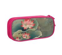 JKSEEPYN Trousse à crayons avec imprimé fleur de lotus et libellule noire, double couche zippée avec emplacements pour stylos et poches pour le bureau, les voyages ou l'école, rose, Taille unique,
