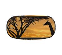JKSEEPYN Trousse à crayons avec imprimé girafe et arbres au crépuscule en Afrique et trousse de maquillage de voyage - Trousse à crayons amusante pour l'école et le bureau, Noir , Taille unique,