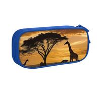 JKSEEPYN Trousse à crayons avec imprimé girafe et arbres au crépuscule en Afrique - Noir - Organiseur de maquillage double couche avec emplacements pour stylos et poches pour le bureau, les voyages ou