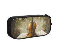 JKSEEPYN Trousse à crayons avec imprimé papillon et violoncelle - Organiseur de maquillage noir - Double couche zippée avec emplacements pour stylos et poches pour le bureau, les voyages ou l'école,