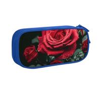 JKSEEPYN Trousse à crayons avec imprimé rose rouge, organiseur de maquillage noir, pochette zippée double couche avec emplacements pour stylos et poches pour le bureau, les voyages ou l'école, bleu,