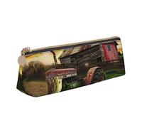 JKSEEPYN Trousse à crayons avec imprimé rose violette pour étudiants, filles, garçons, triangulaire, en cuir PVC, trousse de maquillage pour l'école, le bureau, les voyages, Old Tractor Photo Farm