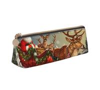 JKSEEPYN Trousse à crayons avec imprimé rose violette pour étudiants, filles, garçons, triangulaire, en cuir PVC, trousse de maquillage pour l'école, le bureau, les voyages, Joyeux Noël 2., Taille
