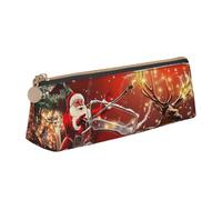 JKSEEPYN Trousse à crayons avec motif aigle avec drapeau américain pour étudiants, filles, garçons, triangulaire, en cuir PVC, trousse de maquillage pour l'école, le bureau, les voyages, Père Noël