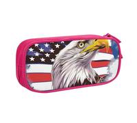 JKSEEPYN Trousse à crayons avec motif aigle avec drapeau des États-Unis, organiseur de maquillage, pochette zippée double couche avec emplacements pour stylos et poches pour le bureau, les voyages ou