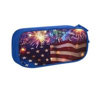 JKSEEPYN Trousse à crayons avec motif drapeau américain Firework 4 juillet - Organiseur de maquillage noir - Double couche zippée avec emplacements pour stylos et poches pour le bureau, les voyages ou