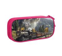 JKSEEPYN Trousse à crayons avec motif train de locomotive à vapeur, organiseur de maquillage noir, double couche avec emplacements pour stylos et poches pour le bureau, les voyages ou l'école, rose,