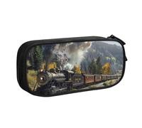 JKSEEPYN Trousse à crayons avec motif train de locomotive à vapeur, organiseur de maquillage noir, double couche avec emplacements pour stylos et poches pour le bureau, les voyages ou l'école, Noir ,