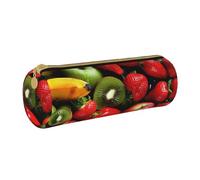 JKSEEPYN Trousse à crayons d'intérieur en cuir imprimé basket-ball pour étudiants, filles, garçons, trousse de maquillage ronde pour l'école, le bureau, les voyages, Fruits et légumes frais., Taille