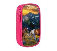 JKSEEPYN Trousse à crayons double couche avec imprimé cheval qui coule - Noir - Grande capacité - Pour l'école, le bureau, les voyages ou le maquillage, rose, Taille unique, Cartable